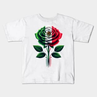 Mexico Flag Rose Mexican Independence Day Women Girls Kids Kids T-Shirt